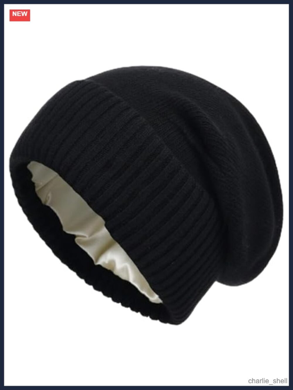 Satin Lined Beanie Slouchy Winter Hat for Women Soft Satin Lining